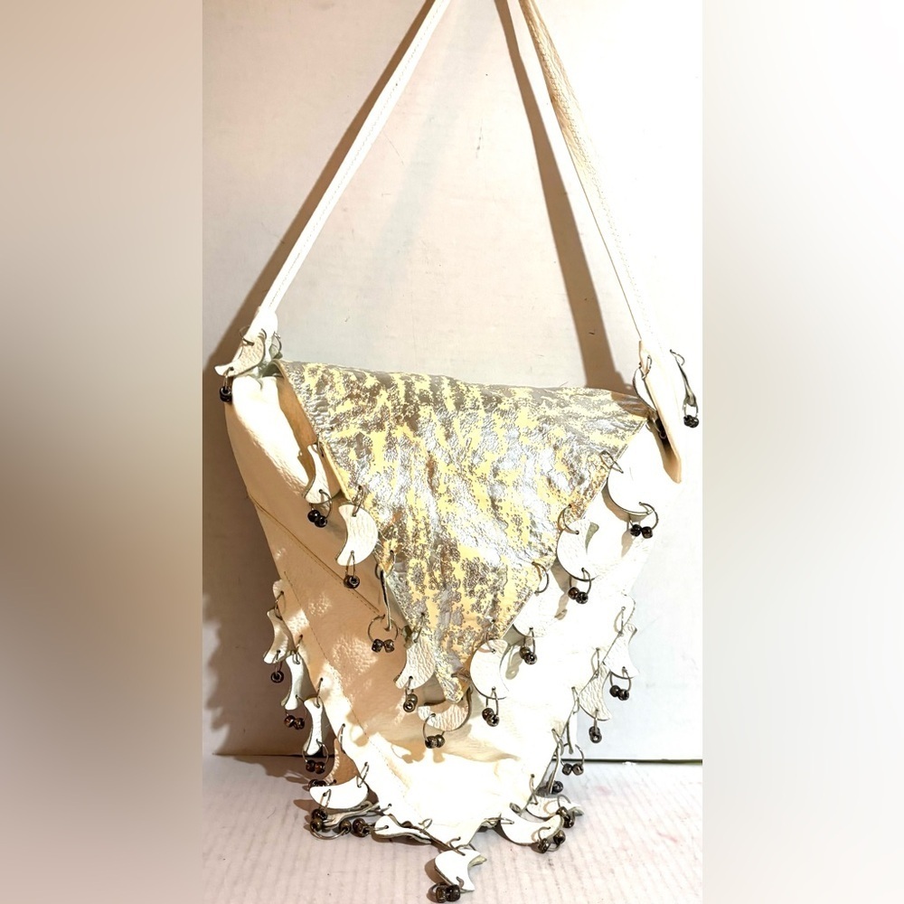 Handmade Elegant Cream And Silver Leather Women's Bag